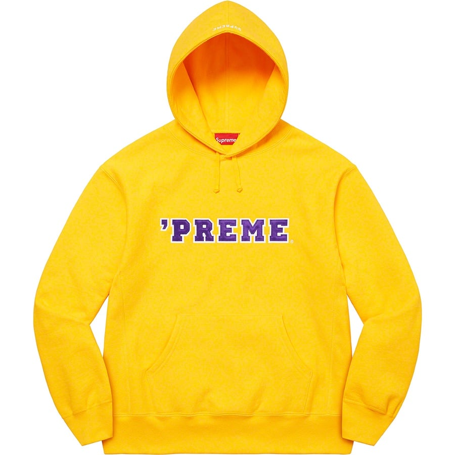 Details on Preme Hooded Sweatshirt Yellow from fall winter 2022 (Price is $158)