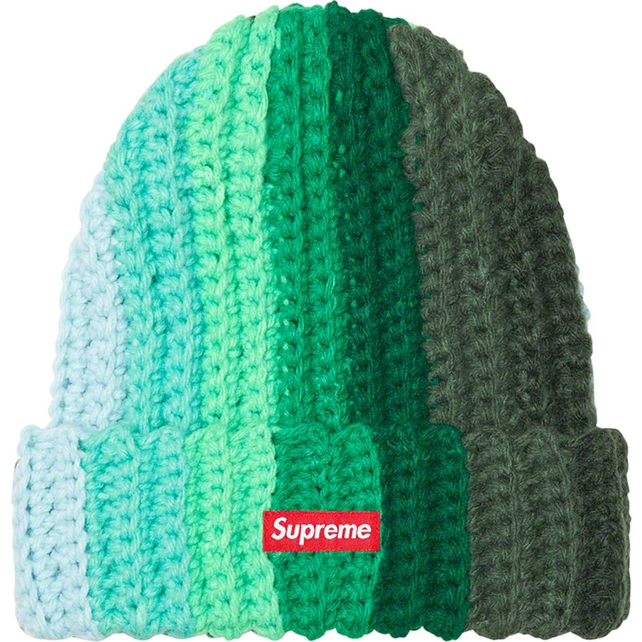 Details on Gradient Crochet Beanie Green from fall winter
                                                    2022 (Price is $44)