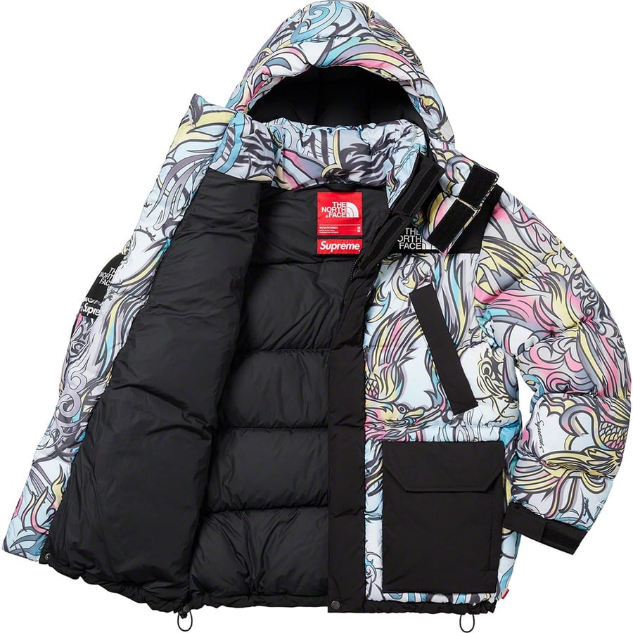 Details on Supreme The North Face 700-Fill Down Parka Multicolor Dragon from fall winter 2022 (Price is $598)