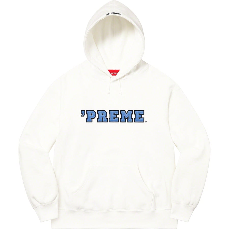 Details on Preme Hooded Sweatshirt White from fall winter 2022 (Price is $158)