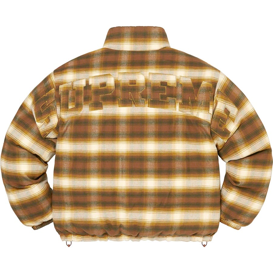 Details on Flannel Reversible Puffer Jacket Brown from fall winter
                                                    2022 (Price is $298)