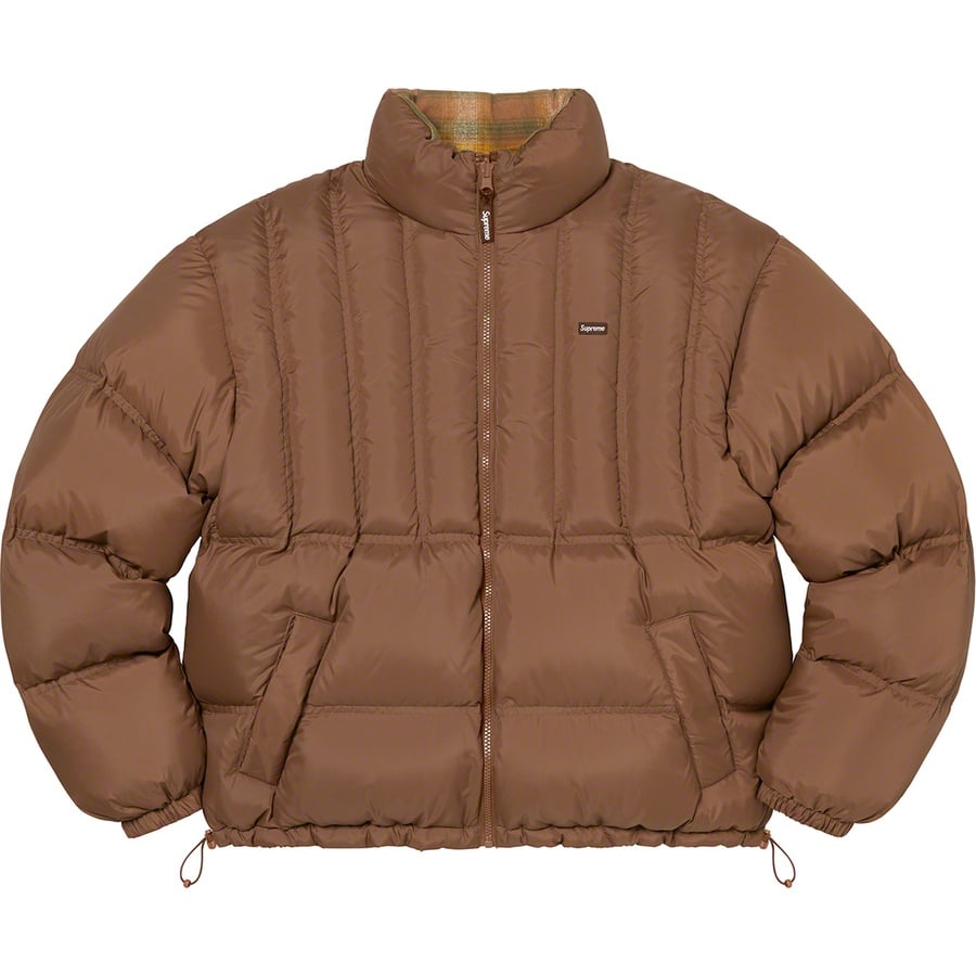 Details on Flannel Reversible Puffer Jacket Brown from fall winter
                                                    2022 (Price is $298)