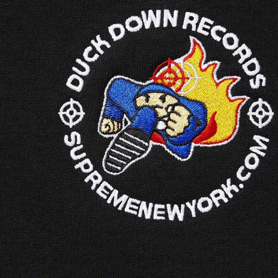 Details on Duck Down Records Hooded Sweatshirt Black from fall winter 2022 (Price is $178)