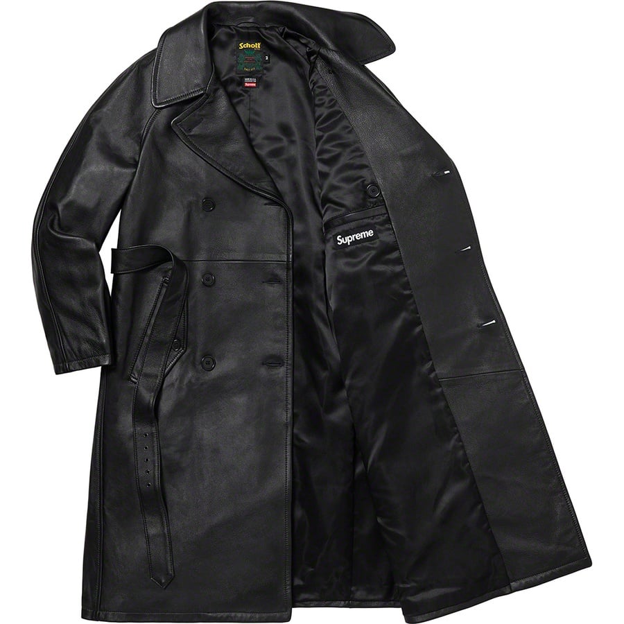 Details on Supreme Schott Leather Trench Coat Black from fall winter
                                                    2022 (Price is $1498)