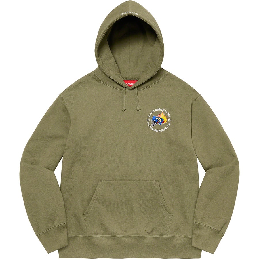 Details on Duck Down Records Hooded Sweatshirt Light Olive from fall winter
                                                    2022 (Price is $178)