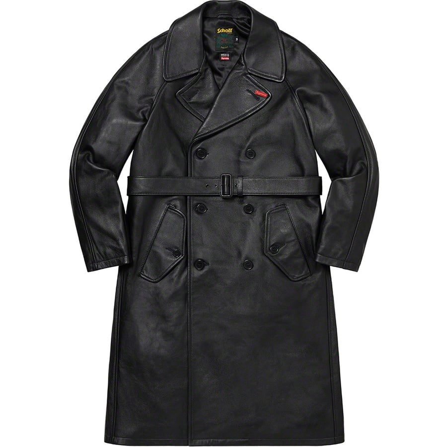 Details on Supreme Schott Leather Trench Coat Black from fall winter
                                                    2022 (Price is $1498)