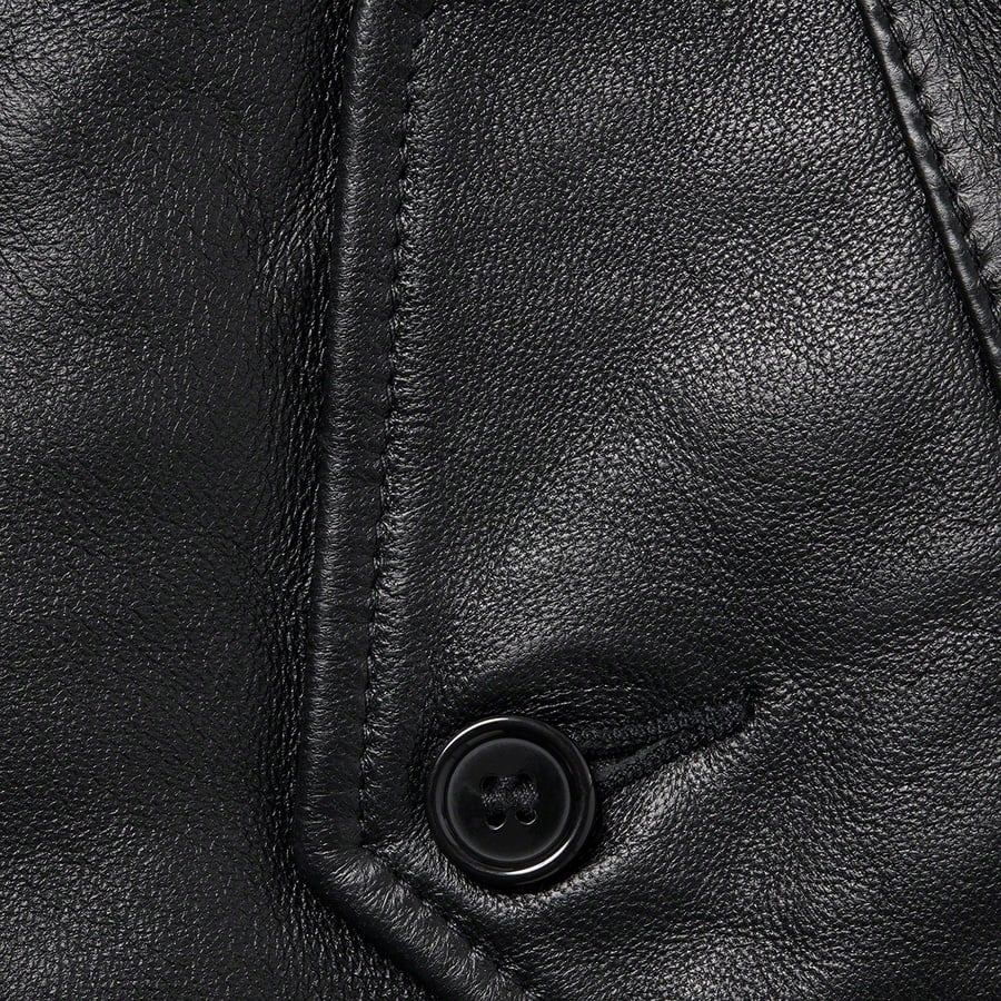 Details on Supreme Schott Leather Trench Coat Black from fall winter
                                                    2022 (Price is $1498)