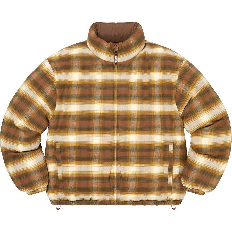 Details on Flannel Reversible Puffer Jacket Brown from fall winter
                                                    2022 (Price is $298)