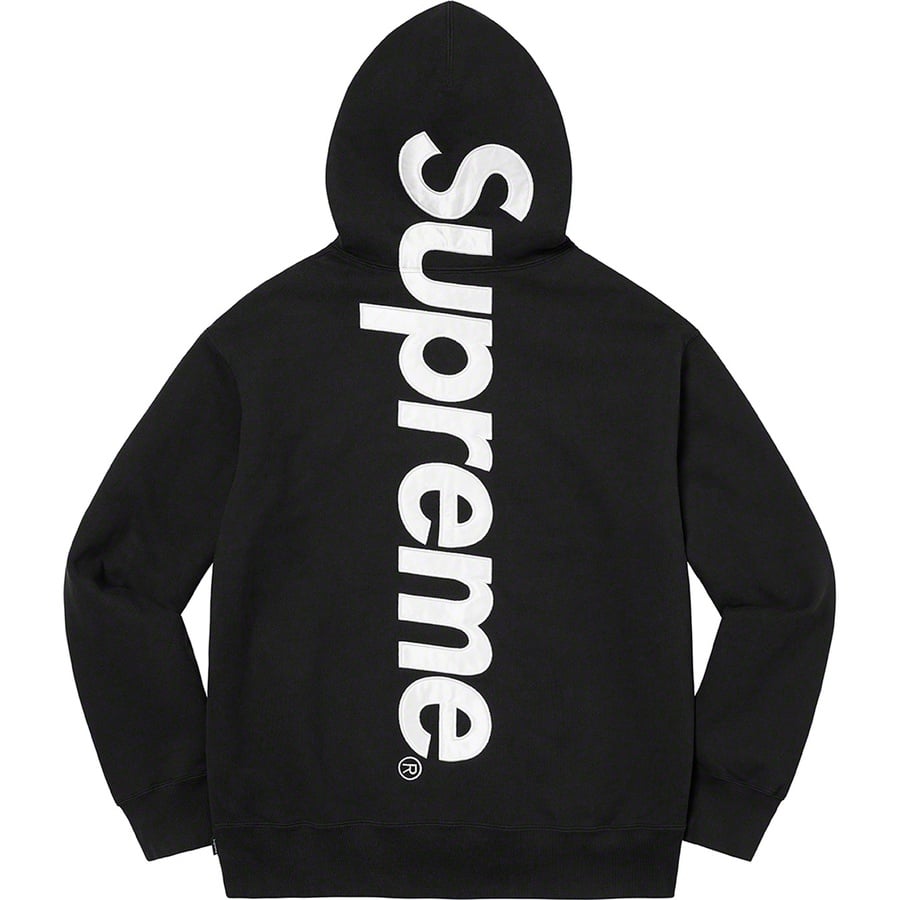 Details on Satin Appliqué Hooded Sweatshirt Black from fall winter
                                                    2022 (Price is $158)