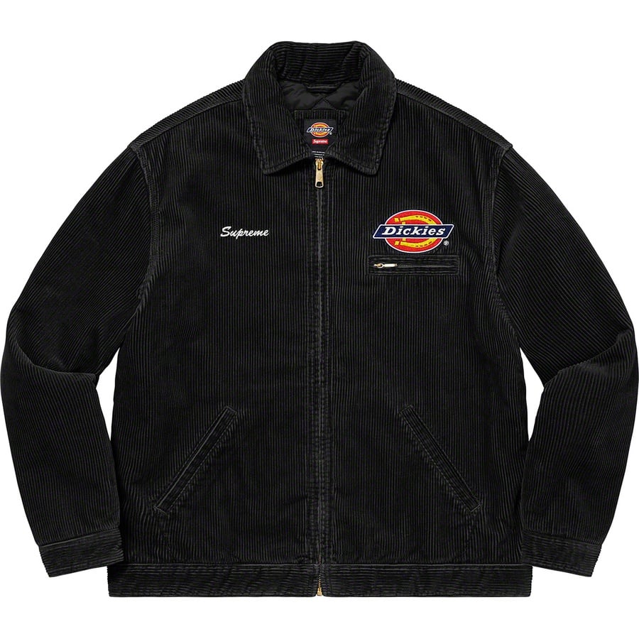 Details on Supreme Dickies Corduroy Work Jacket Black from fall winter 2022 (Price is $168)