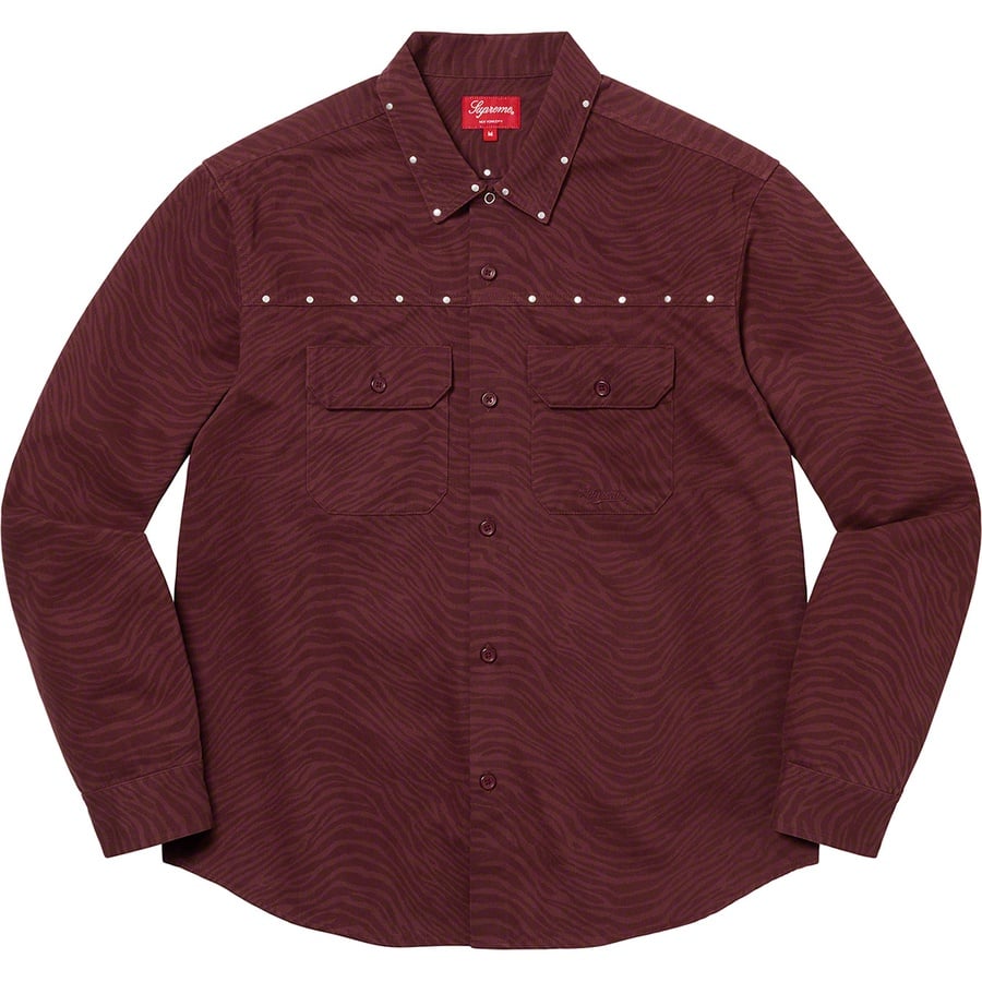 Details on Studded Work Shirt Burgundy from fall winter 2022 (Price is $138)