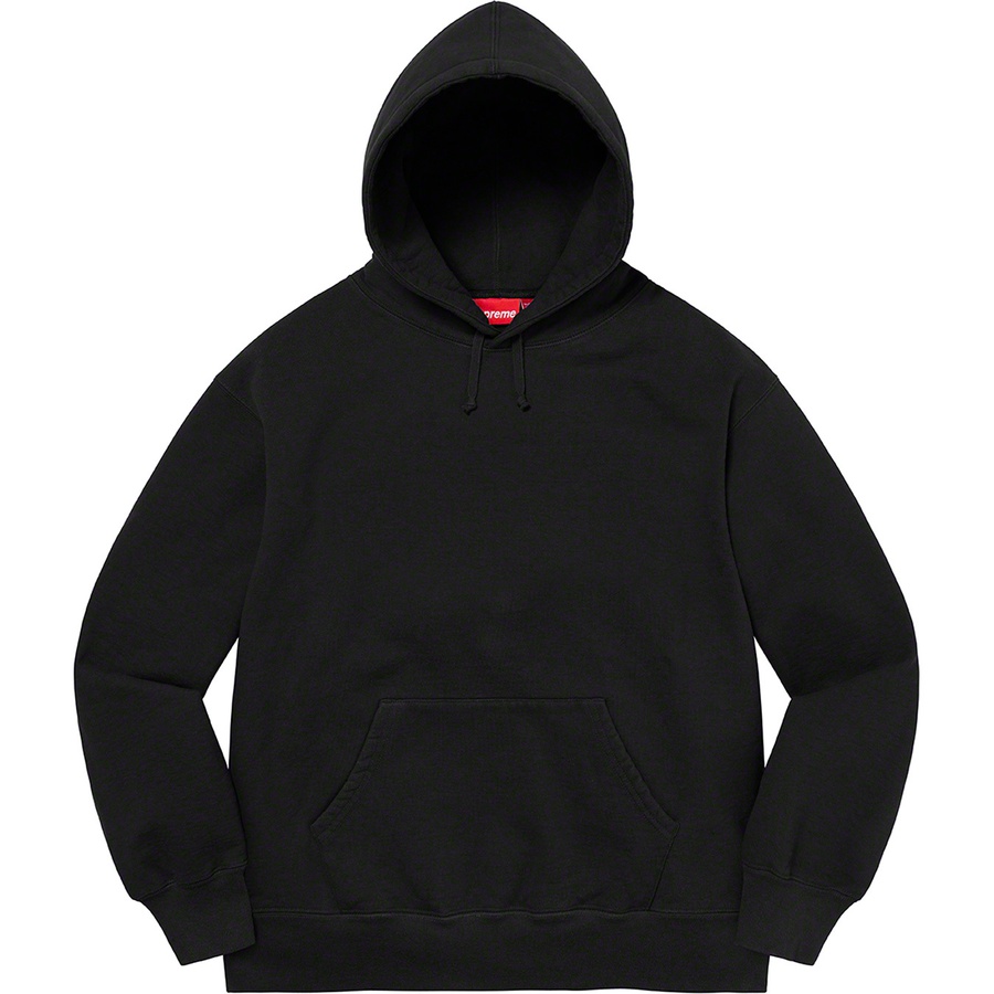 Details on Satin Appliqué Hooded Sweatshirt Black from fall winter 2022 (Price is $158)