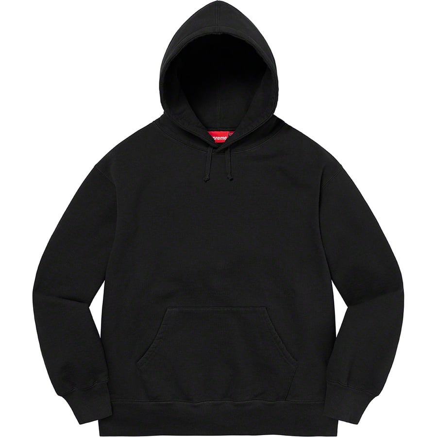 Details on Satin Appliqué Hooded Sweatshirt Black from fall winter
                                                    2022 (Price is $158)