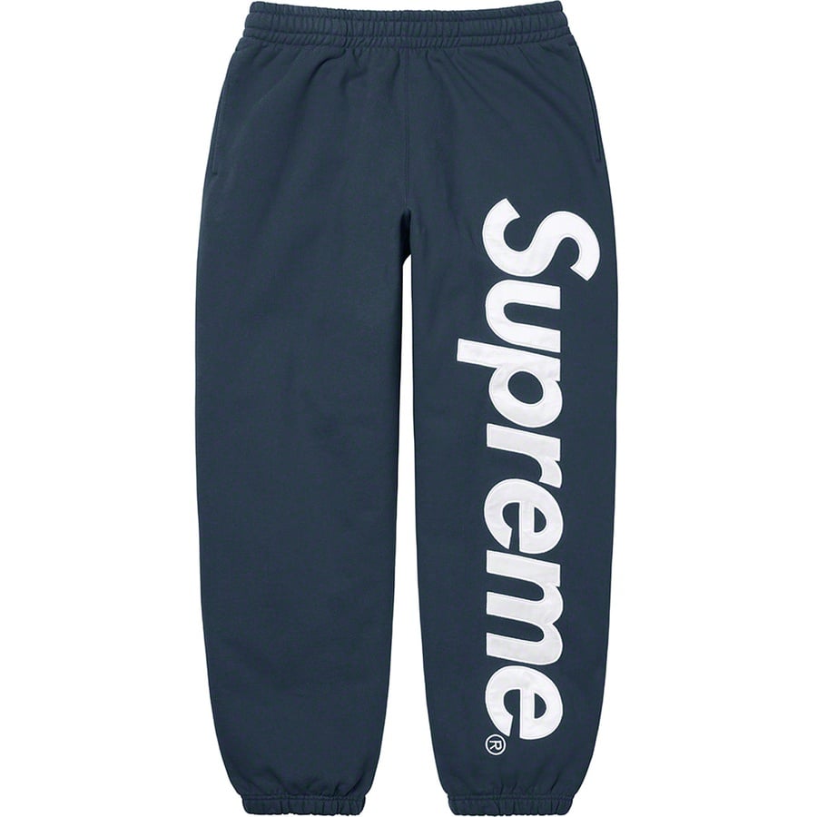Details on Satin Appliqué Sweatpant Navy from fall winter
                                                    2022 (Price is $148)