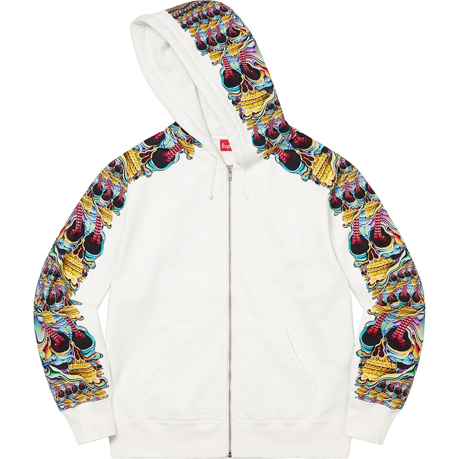 Details on Skulls Zip Up Hooded Sweatshirt White from fall winter 2022 (Price is $188)