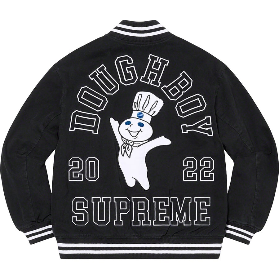 Details on Supreme Mitchell & Ness Doughboy Twill Varsity Jacket Black from fall winter
                                                    2022 (Price is $368)