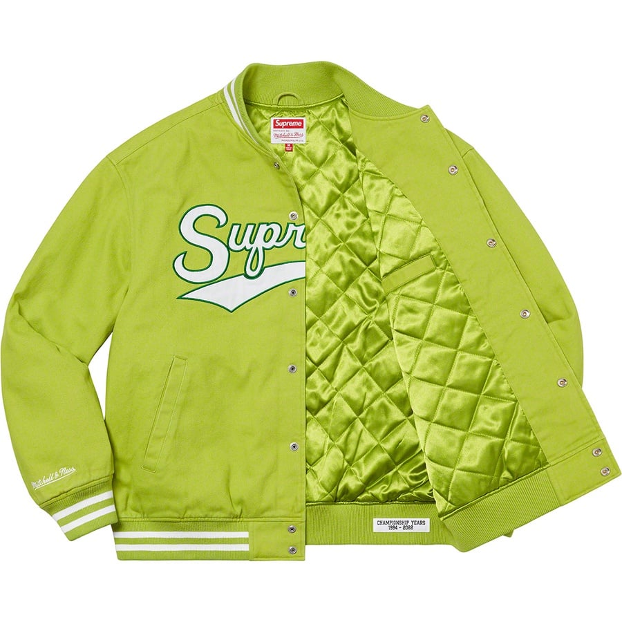 Details on Supreme Mitchell & Ness Doughboy Twill Varsity Jacket Green from fall winter
                                                    2022 (Price is $368)