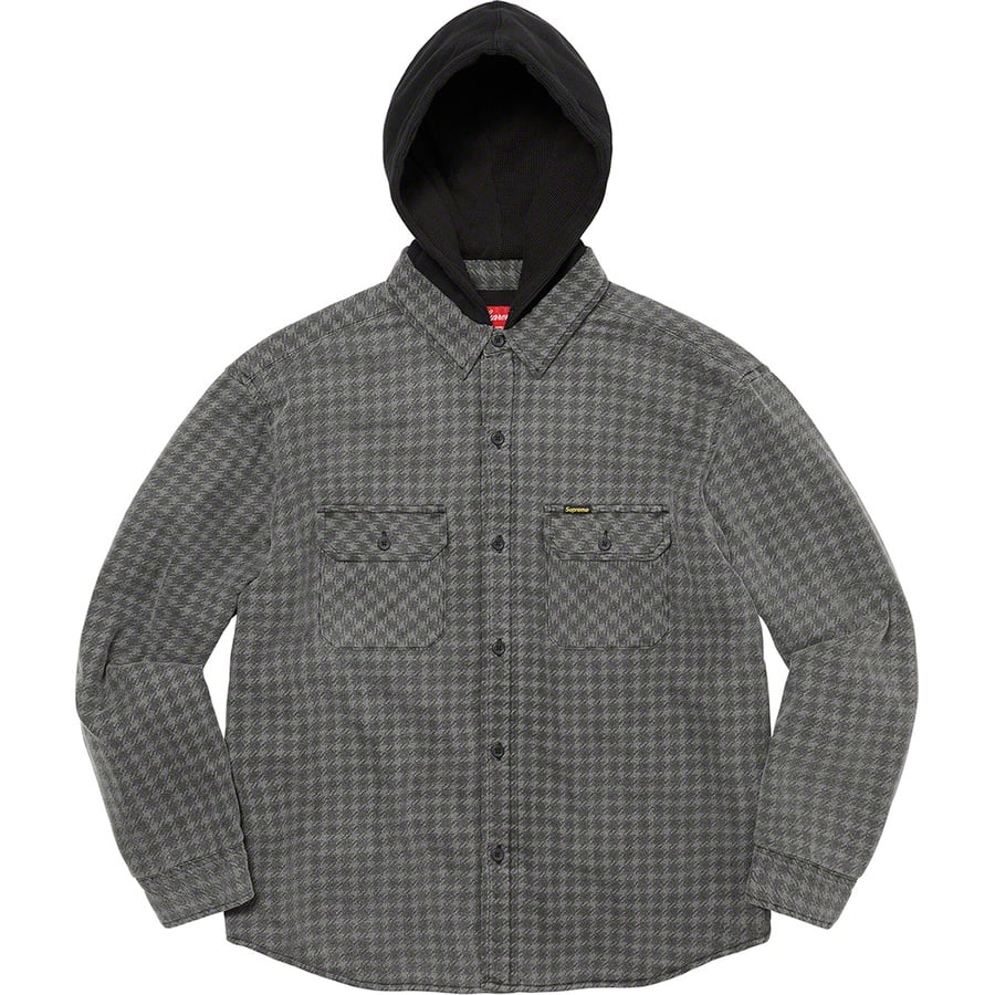 Details on Houndstooth Flannel Hooded Shirt Black from fall winter 2022 (Price is $148)