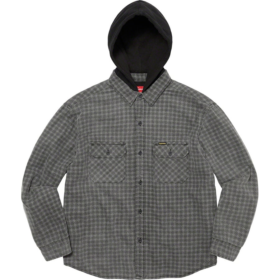 Details on Houndstooth Flannel Hooded Shirt Black from fall winter
                                                    2022 (Price is $148)