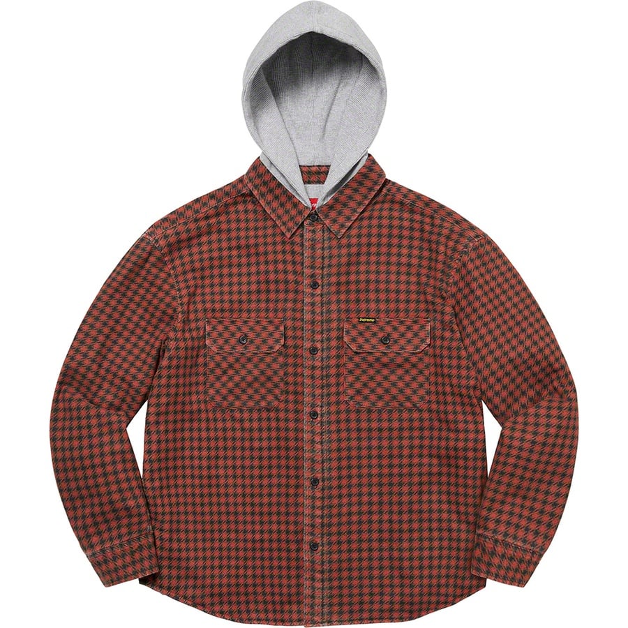 Details on Houndstooth Flannel Hooded Shirt Red from fall winter
                                                    2022 (Price is $148)