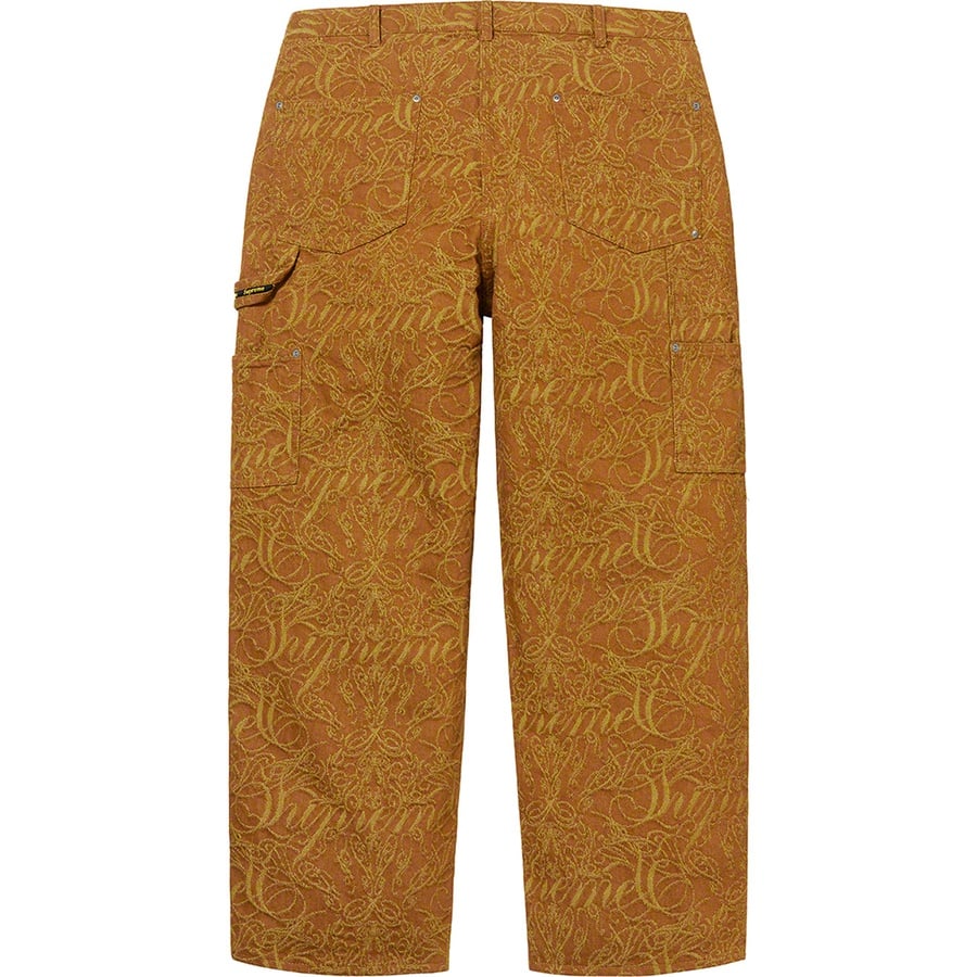 Details on Script Jacquard Double Knee Denim Painter Pant Brown from fall winter
                                                    2022 (Price is $188)