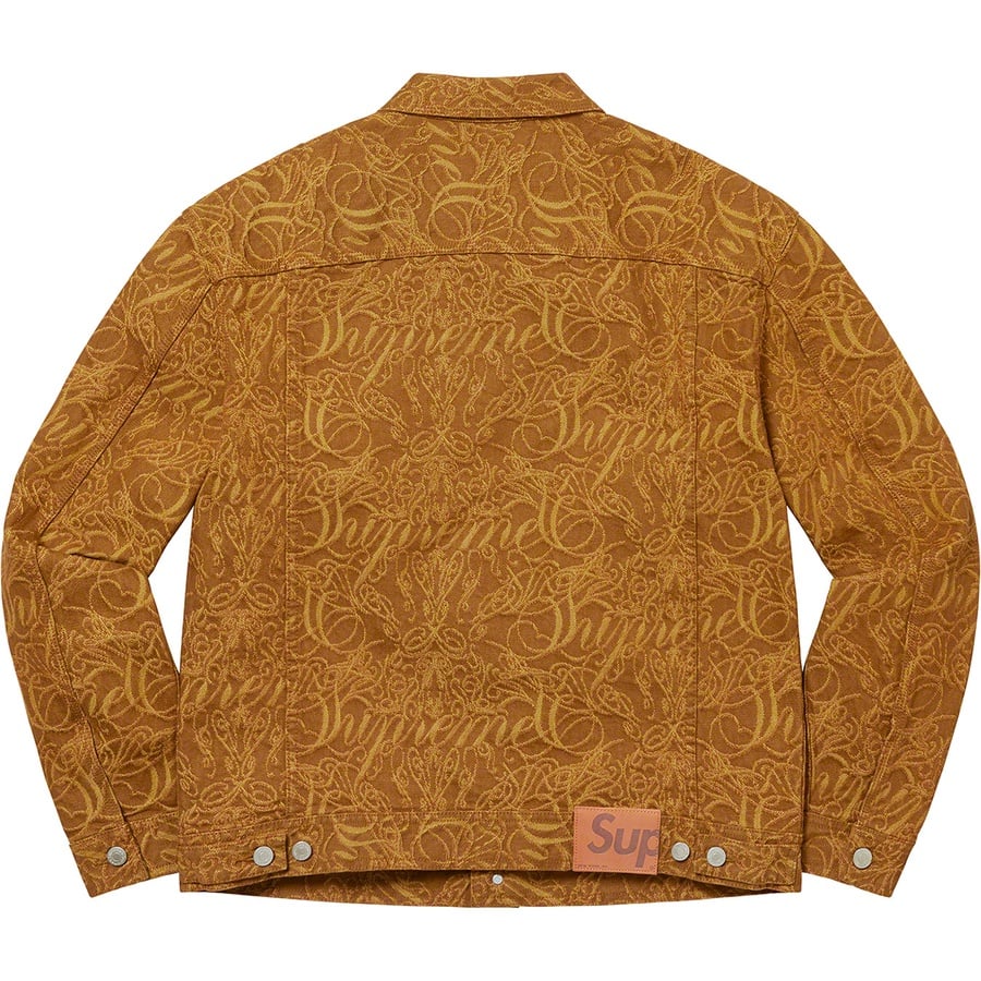 Details on Script Jacquard Denim Trucker Jacket Brown from fall winter
                                                    2022 (Price is $268)