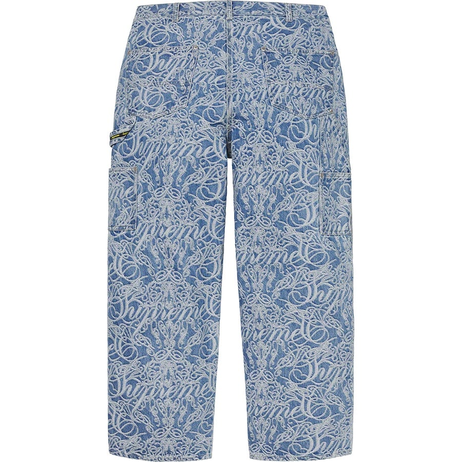 Details on Script Jacquard Double Knee Denim Painter Pant Washed Blue from fall winter
                                                    2022 (Price is $188)