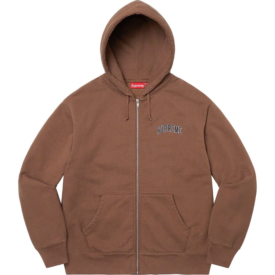 Details on Doughboy Zip Up Hooded Sweatshirt Brown from fall winter 2022 (Price is $178)