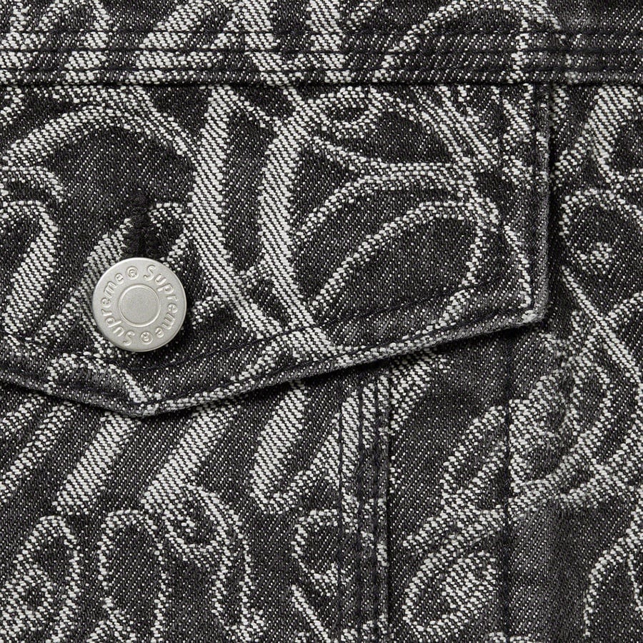 Details on Script Jacquard Denim Trucker Jacket Washed Black from fall winter
                                                    2022 (Price is $268)