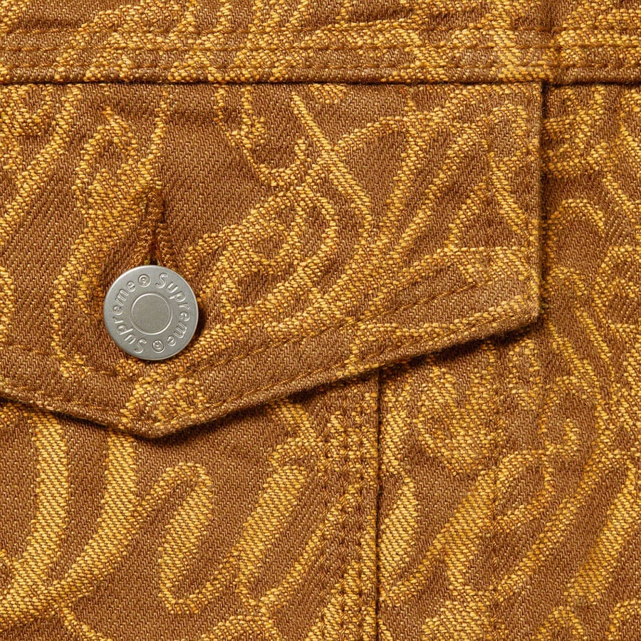 Details on Script Jacquard Denim Trucker Jacket Brown from fall winter
                                                    2022 (Price is $268)