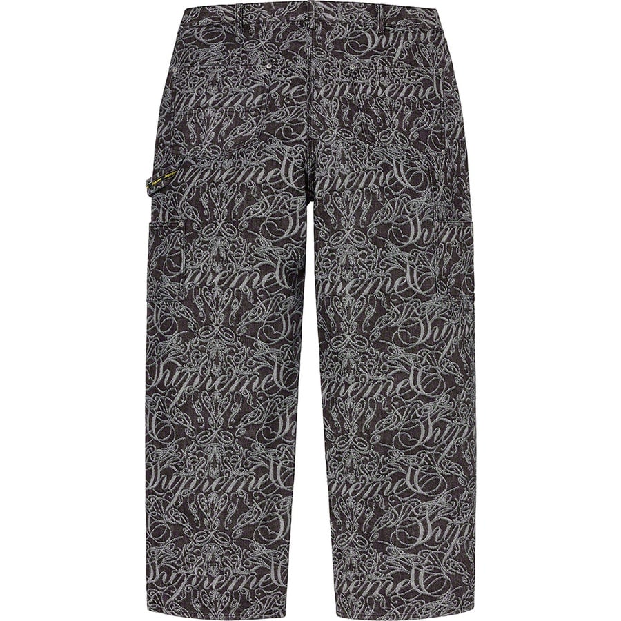 Details on Script Jacquard Double Knee Denim Painter Pant Washed Black from fall winter
                                                    2022 (Price is $188)