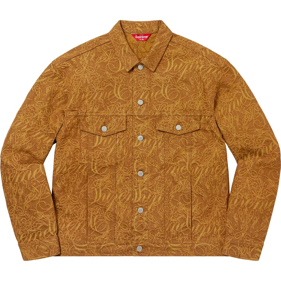 Details on Script Jacquard Denim Trucker Jacket Brown from fall winter
                                                    2022 (Price is $268)