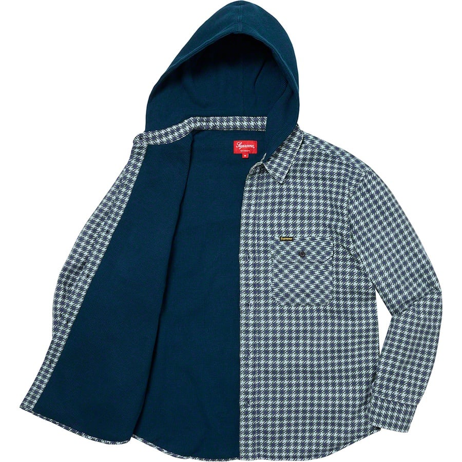 Details on Houndstooth Flannel Hooded Shirt Light Navy from fall winter
                                                    2022 (Price is $148)