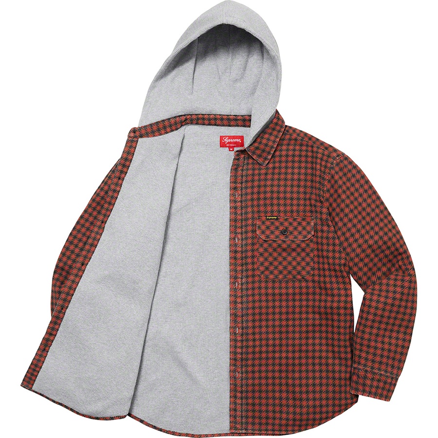 Details on Houndstooth Flannel Hooded Shirt Red from fall winter
                                                    2022 (Price is $148)