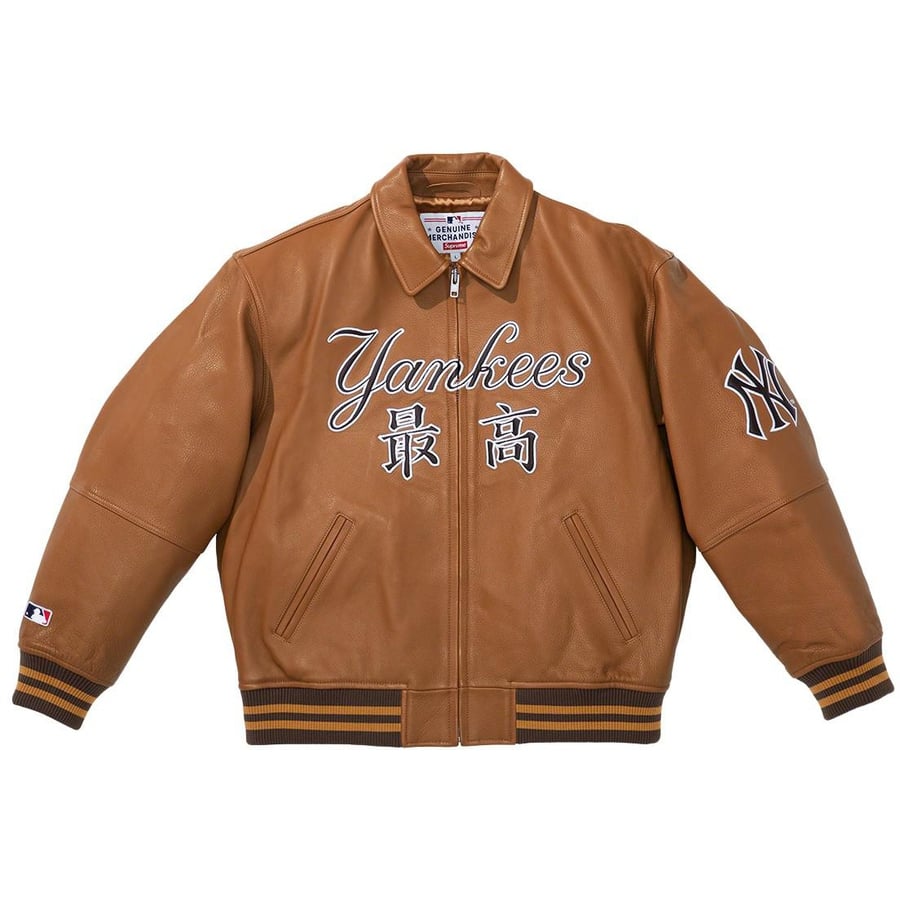 Details on Supreme New York Yankees™ Kanji Leather Varsity Jacket  from fall winter 2022 (Price is $898)