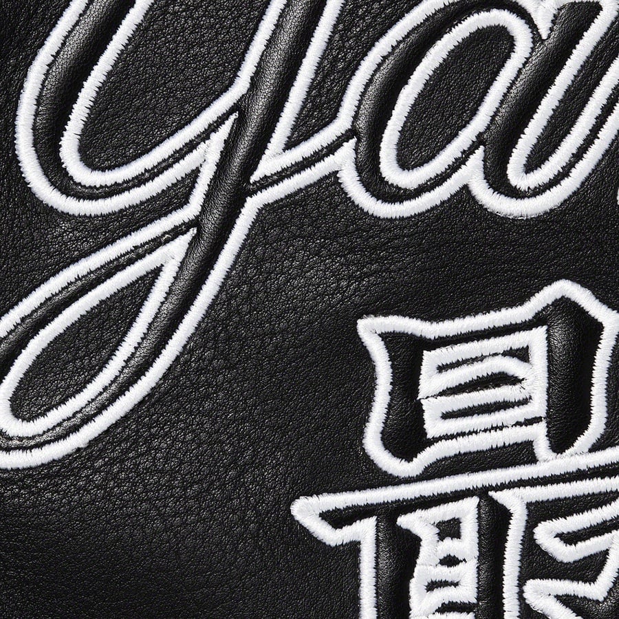 Details on Supreme New York Yankees™ Kanji Leather Varsity Jacket Black from fall winter
                                                    2022 (Price is $898)