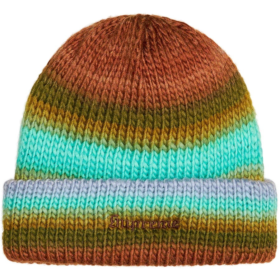 Details on Ombre Stripe Beanie Olive from fall winter 2022 (Price is $44)