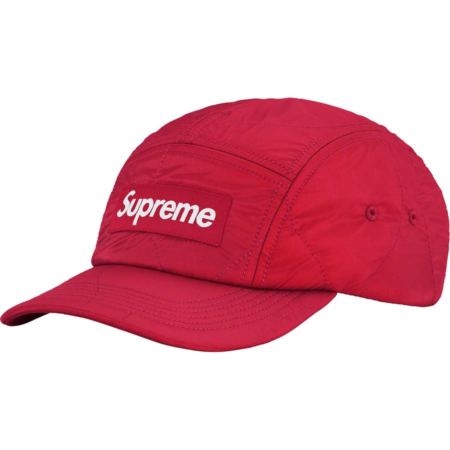 Details on Quilted Liner Camp Cap Red from fall winter 2022 (Price is $54)