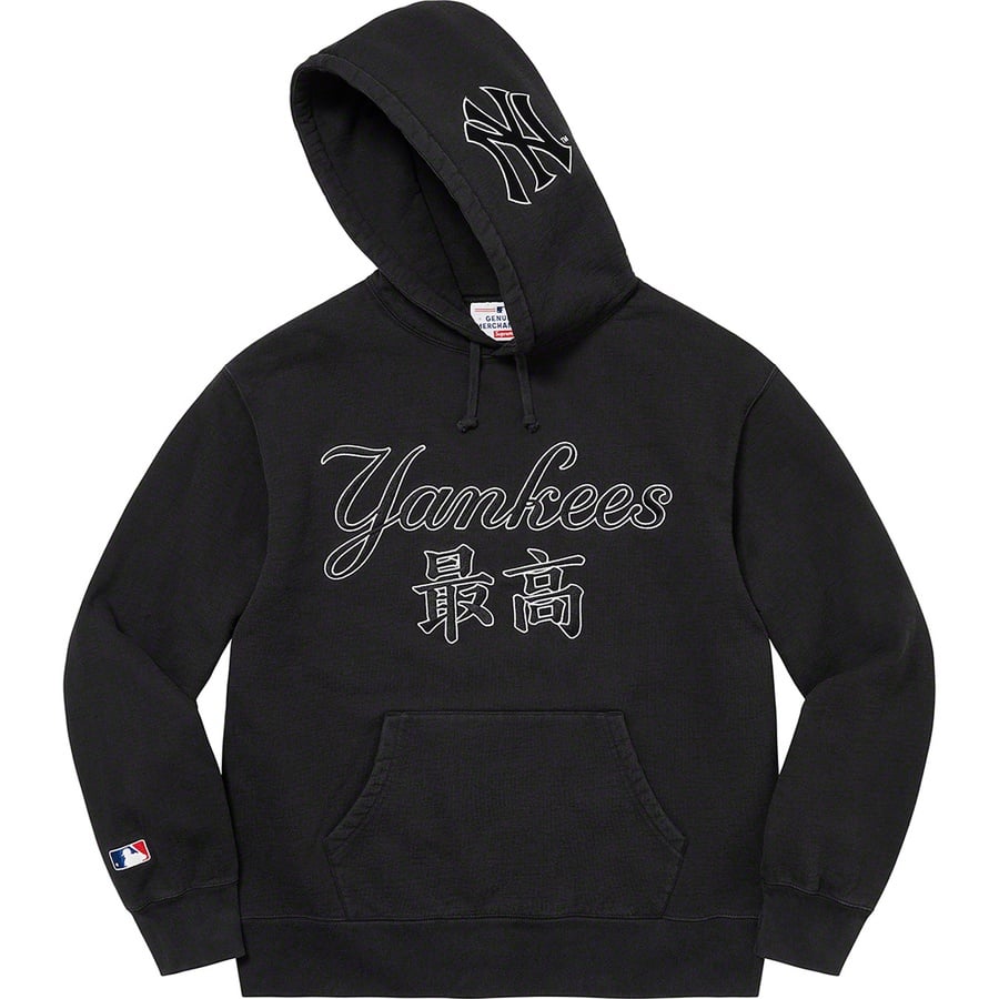 Details on Supreme New York Yankees™ Kanji Hooded Sweatshirt Black from fall winter 2022 (Price is $178)