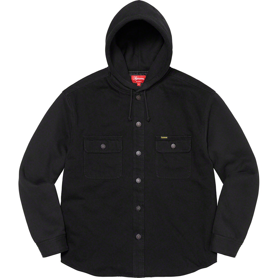 Details on Fleece Hooded Denim Shirt Black from fall winter 2022 (Price is $148)