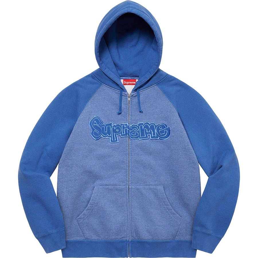 Details on Gonz Appliqué Zip Up Hooded Sweatshirt Washed Royal from fall winter
                                                    2022 (Price is $168)