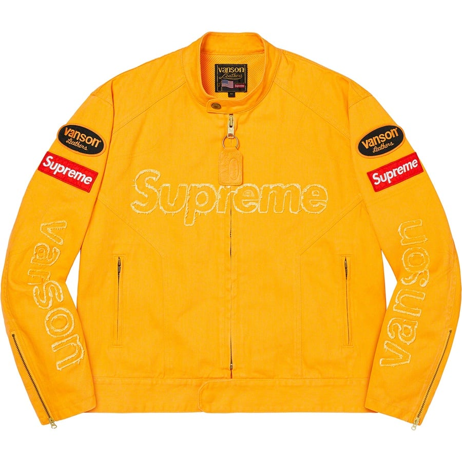 Details on Supreme Vanson Leathers Cordura Denim Jacket Yellow from fall winter
                                                    2022 (Price is $498)