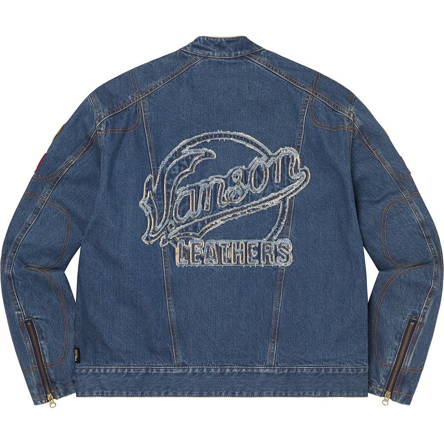 Details on Supreme Vanson Leathers Cordura Denim Jacket Blue from fall winter 2022 (Price is $498)