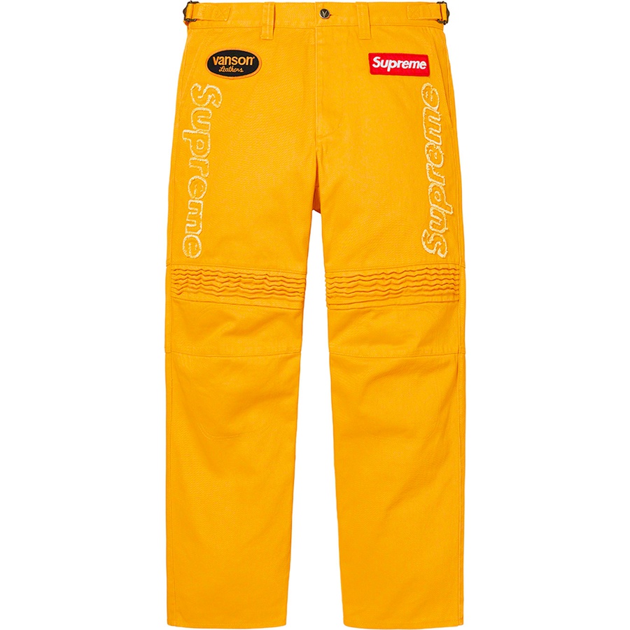 Details on Supreme Vanson Leathers Cordura Denim Racing Pant Yellow from fall winter
                                                    2022 (Price is $398)