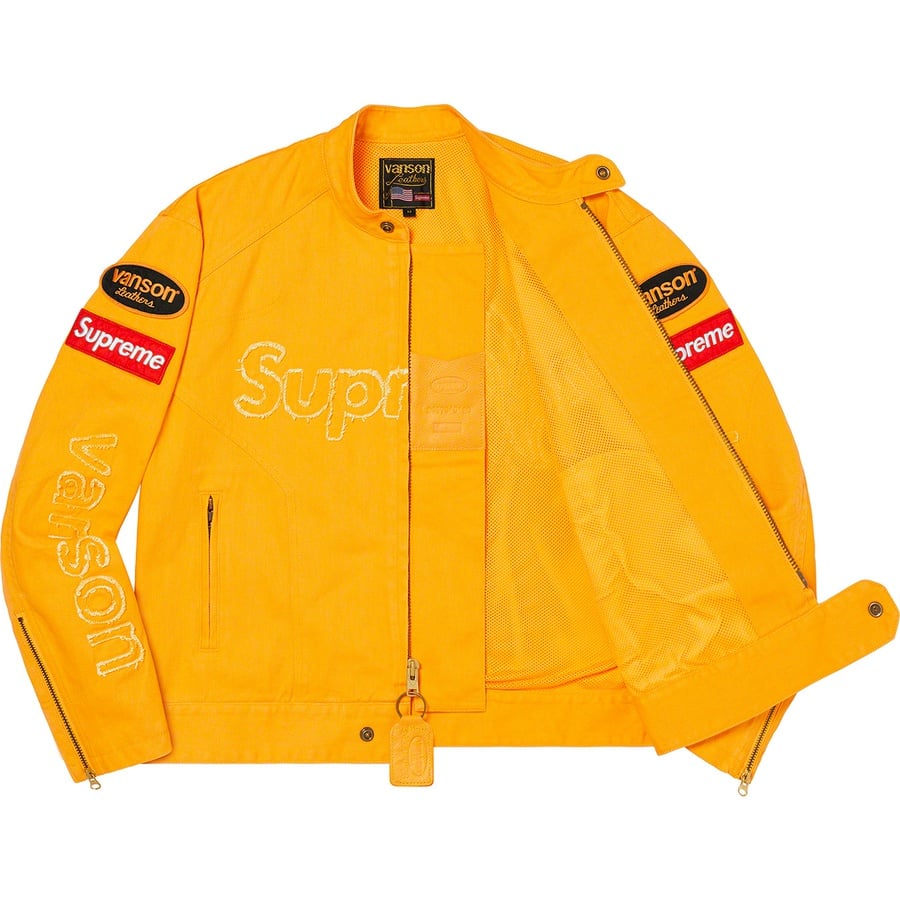 Details on Supreme Vanson Leathers Cordura Denim Jacket Yellow from fall winter 2022 (Price is $498)