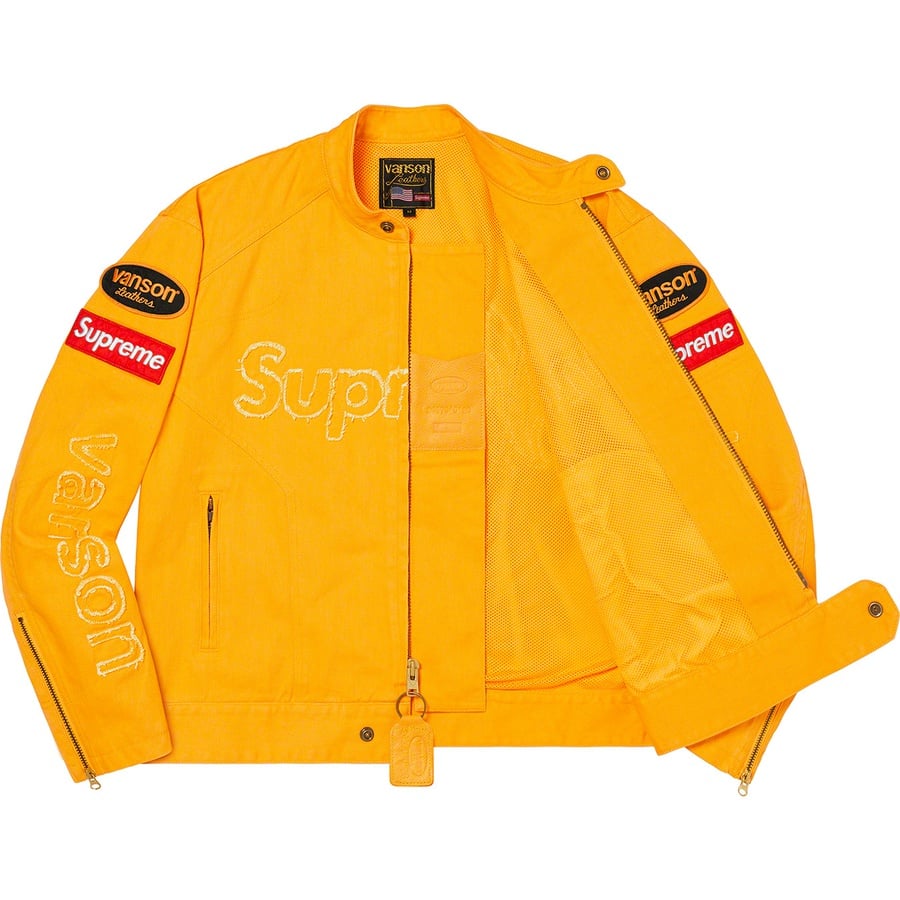 Details on Supreme Vanson Leathers Cordura Denim Jacket Yellow from fall winter
                                                    2022 (Price is $498)