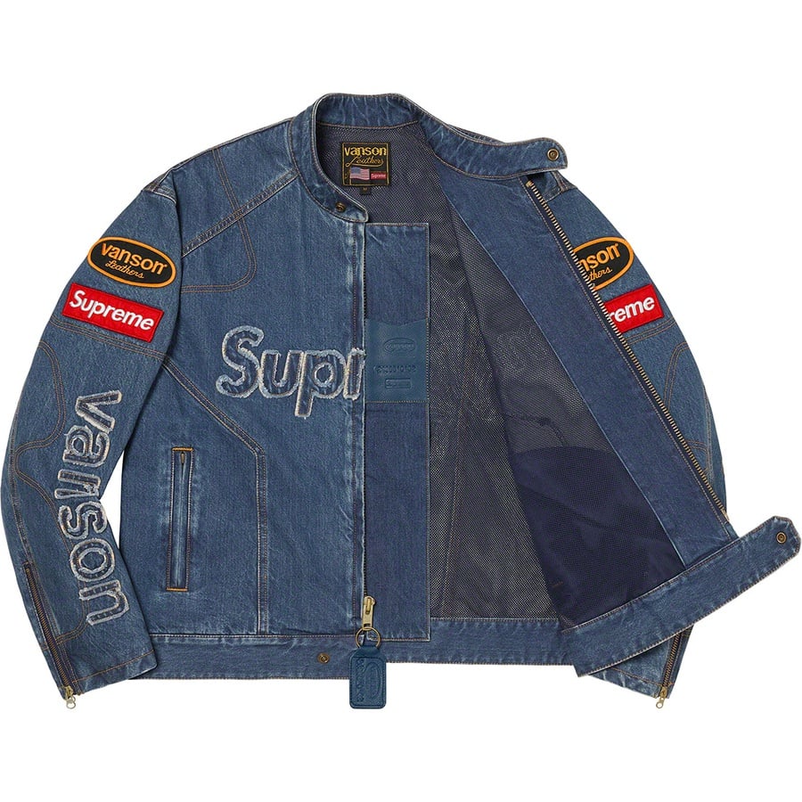 Details on Supreme Vanson Leathers Cordura Denim Jacket Blue from fall winter
                                                    2022 (Price is $498)