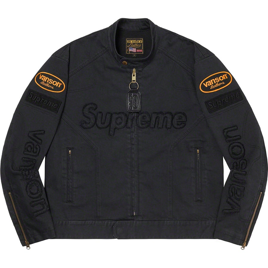 Details on Supreme Vanson Leathers Cordura Denim Jacket Black from fall winter 2022 (Price is $498)