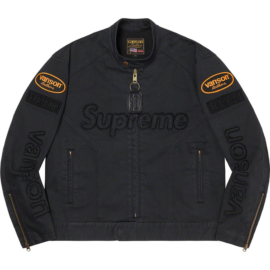 Details on Supreme Vanson Leathers Cordura Denim Jacket Black from fall winter
                                                    2022 (Price is $498)