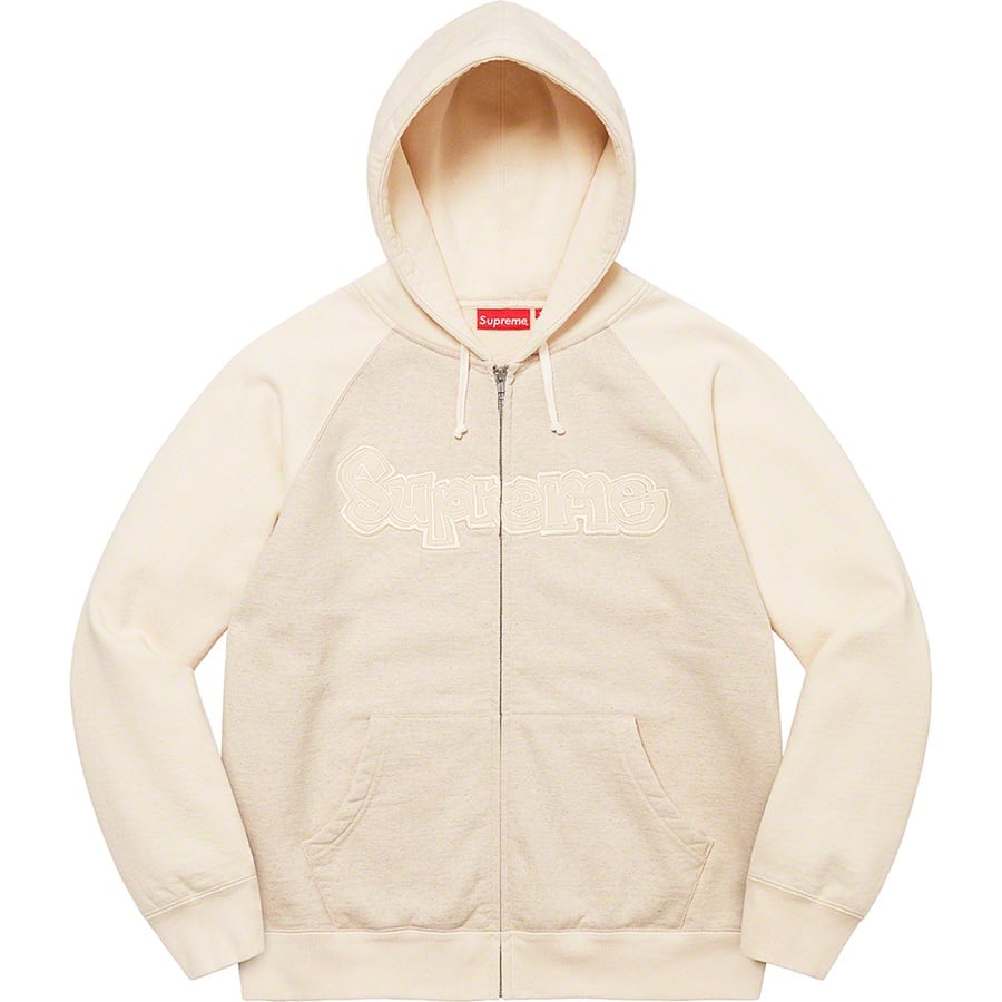 Details on Gonz Appliqué Zip Up Hooded Sweatshirt Natural from fall winter 2022 (Price is $168)